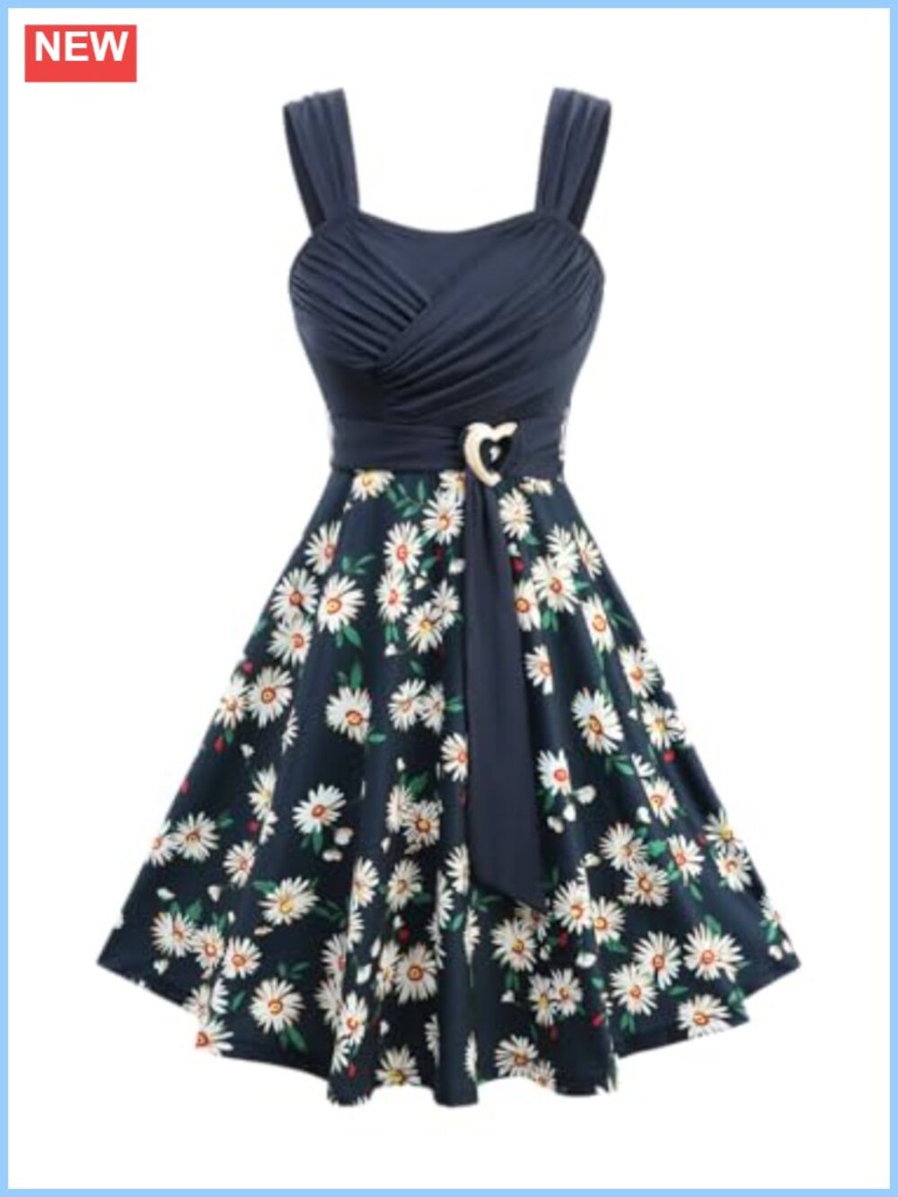 Cottagecore Ruched Bust Daisy Floral Swing Dress Sleeveless